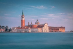 Church of San Giorgio Maggiore in grand canal at sunset, Ethereal Venice, Italy