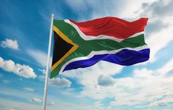 Large South Africa flag waving in the wind