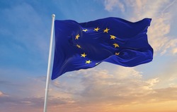 The Flag Of The European Union  waving in the wind.