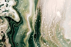 Abstract muted green bubbles and waves. Acrylic Fluid Art. Art Deco marbling background or texture.