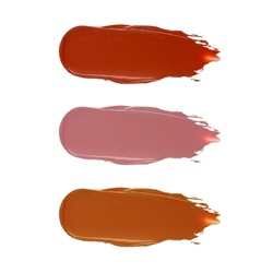 Cosmetics lipstick swatches. Creamy matte textured lip smear on isolated background. Macro red color smudge with texture.