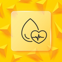 Check pulse line icon. Biometry, heartbeat, water drop, cardiology, treatment, prescription, electrocardiogram. Healtcare concept. Glassmorphism style. Vector line icon for Business and Advertising.