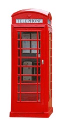 typical red british telephone booth isolated on white background