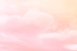 Sugar cotton pink clouds vector design background. Magic fairytale backdrop. Fluffy sky texture