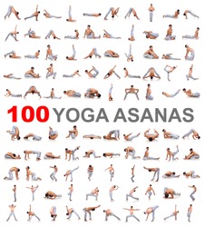 Set of yoga poses isolated on white background