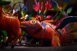 Mexican traditional art sculptures Alebrijes: imaginary animals