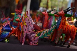 Mexican traditional art sculptures Alebrijes: imaginary animals