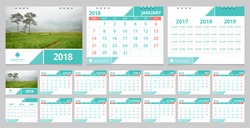 Calendar 2018 template week start on Sunday. Sample image with Gradient Mesh.