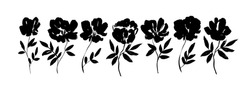Vector set of ink drawing wild flowers. Monochrome artistic botanical elements isolated on white. Hand drawn botanical ink illustration. Floral brush strokes vector silhouettes. Grunge style elements 