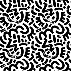 Geometric seamless pattern in memphis style. Abstract grunge brush strokes, bold curved lines. Hand drawn different shapes and textures. Messy doodles, bold curvy lines illustration. Modern forms