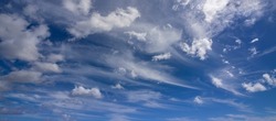 cirrus and cumulus cloudscape on blue sky. wind shaped cloudscape background with copy space