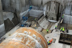 Tunnel boring machine on construction site building metro