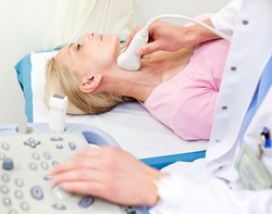 carotid Doppler ultrasound test evaluation of arteries performed on female patient
