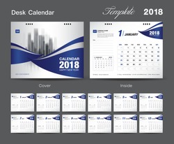 Calendar 2021 template, Desk Calendar 2018 Vector Design Template, Big set of Months, business calendar, Blue cover design, vintage design, advertisement, creative design