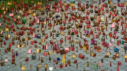 SALZBURG, AUSTRIA - 2016 MAY 11: Close-up view to the padlocks on the 