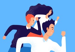 Running business team. Professional corporate competition, opponent workers run to success. Employees in race. Rivalry vector concept. Illustration of team run, businesswoman man race, people teamwork