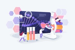 Scientists working with DNA. Doctors doing laboratory research. Medicine and technology. Genetic testing, DNA testing, genetic diagnosis concept. Vector isolated concept creative illustration