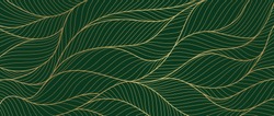 Luxury golden emerald wallpaper.  Abstract gold line arts texture with green emerald background design for cover, invitation background, packaging design, fabric, and print. Vector illustration.