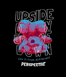 upside down slogan with bear doll inverted color upside down vector illustration on black background