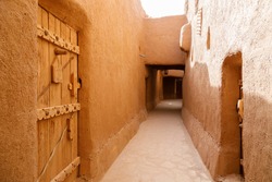 Ushaiger, Ar Riyadh in Saudi Arabia. A traditional restored village made of clay bricks. Ushaiger is one of the Heritage Villages in the Kingdom of Saudi Arabia