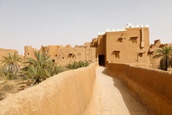 Ushaiger, Ar Riyadh in Saudi Arabia. A traditional restored village made of clay bricks. Ushaiger is one of the Heritage Villages in the Kingdom of Saudi Arabia