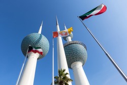 Kuwait Towers with flags