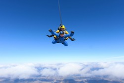 Tandem skydiving. Above the Earth.