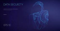 Network security protection lock. Information technology cyber security. IT teamwork cloud email data protection. Vector illustration.