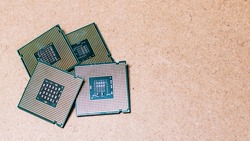 Isolated computer microprocessors, various computer processors on isolated background, concept of computer processors on isolated background