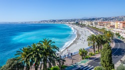 Front view of the Mediterranean sea, bay of Angels, Nice, France