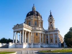 Torino, Italy. The baroque Basilica of Superga. The church stands on the Superga hill close to the city of Turin