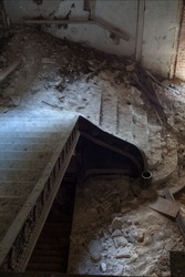 Urbex - Broken stairway of an old school, in light HDR processing