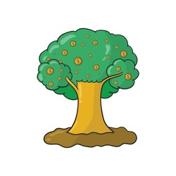 Vector design tree of wealth make big money all the time The reward is unlimited gold coins. from the tree of wealth