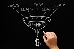 Hand drawing Lead Generation Business Funnel concept with white chalk on blackboard. 