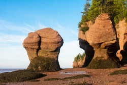 Famous Hopewell Rocks flowerpot formations at low tide. New Brunswick, Canada. Taken soon after the sun has just risen.