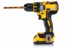cordless drill, screwdriver with drill bit on white background