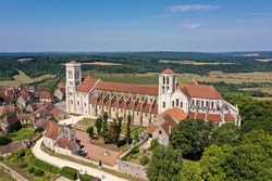 aerial view on the basilica of vezelay sainte marie madeleine which belongs to the world heritage of unesco