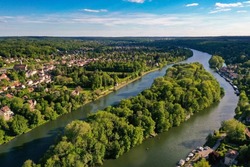aerial view on the city of Samois sur Seine in Seine et Marne in France