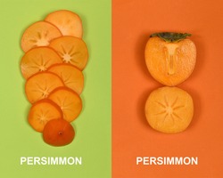 Creative layout made of persimmon. Persimmon fruit. Orang fruits slice cut out. Food concept. High resolution photo. Full depth of field.