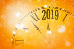 2019 New Year shining banner with clock