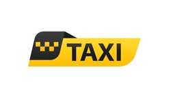 Taxi service badge. Taxi sign. Yellow sticker of taxi calling service. 24 hour service. Isolated on a white background. Vector illustration