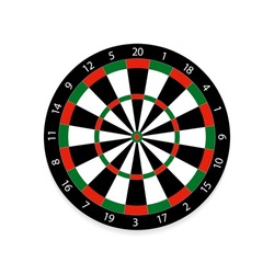 Cartoon old dart board scoring symbol. Dartboard icon. color, twenty, black and white game board, darts game. Target competition. Sports equipment and arrows. Vector illustration