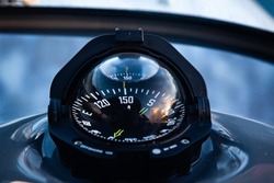 Gyro compass on an expensive yacht close-up. Yacht navigation equipment.