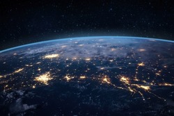 Atmosphere of the Earth from space view of planet Earth. City lights. Elements of this image were furnished by NASA.