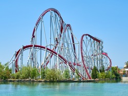 Roller coaster and lake