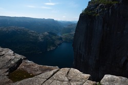 Stunning view on the Lysefjord from the high cliffs around Pulpit Rock (Preikestolen)