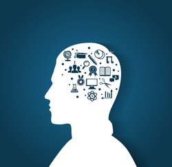 Vector illustration of Man's head with education icons