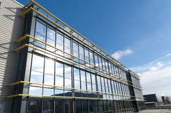 glass exterior of a modern office building
