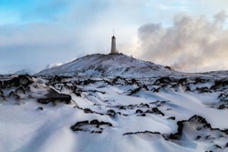 valahnukamol, blue hour, atlantic ocean, winter in Iceland, west Iceland