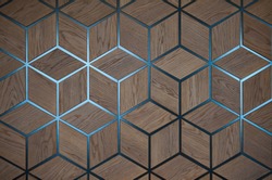wooden cube background wall. wooden blocks backdrop. volumetric drawing of cubes. Set of the identical cubes forming a uniform plane.